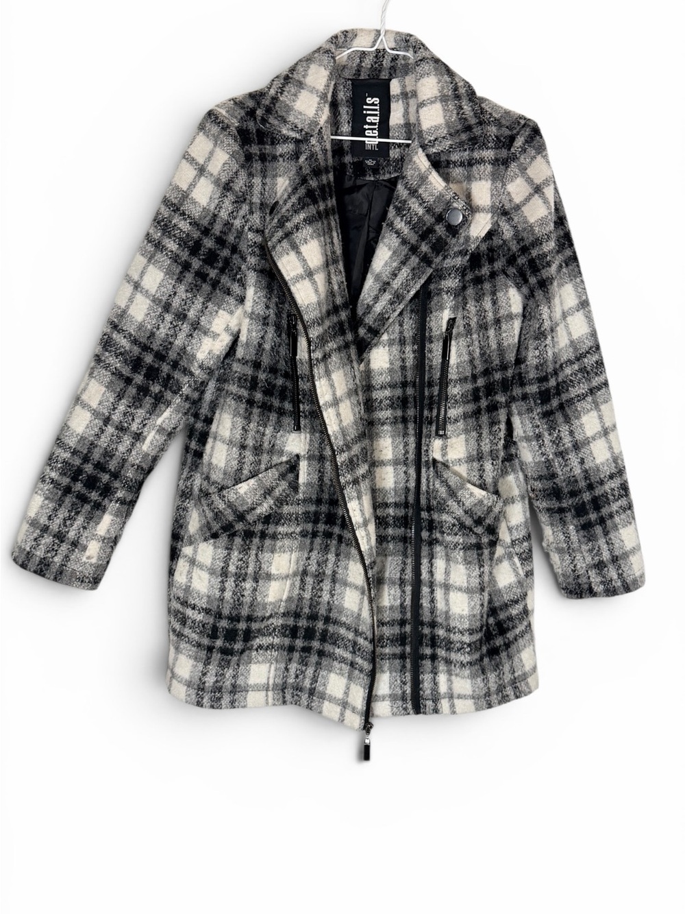 Tail Black & White Plaid Wool-Blend Pea Coat
